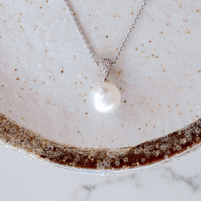 White Gold Diamond South Sea Pearl Pendant