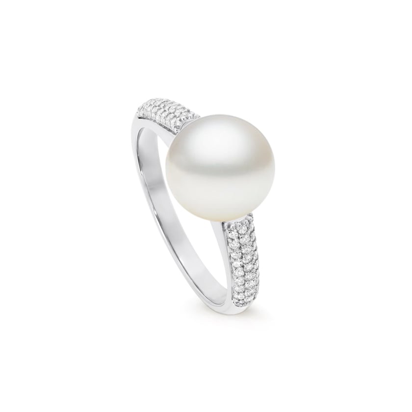 White Gold South Sea Pearl Ring with Diamonds
