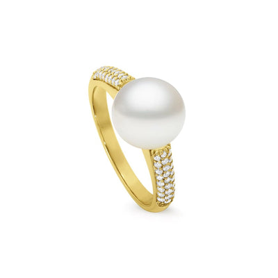 Yellow Gold South Sea Pearl ring with Diamonds