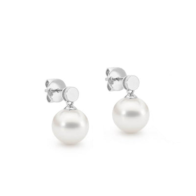 Silver Disc South Sea Pearl Earrings