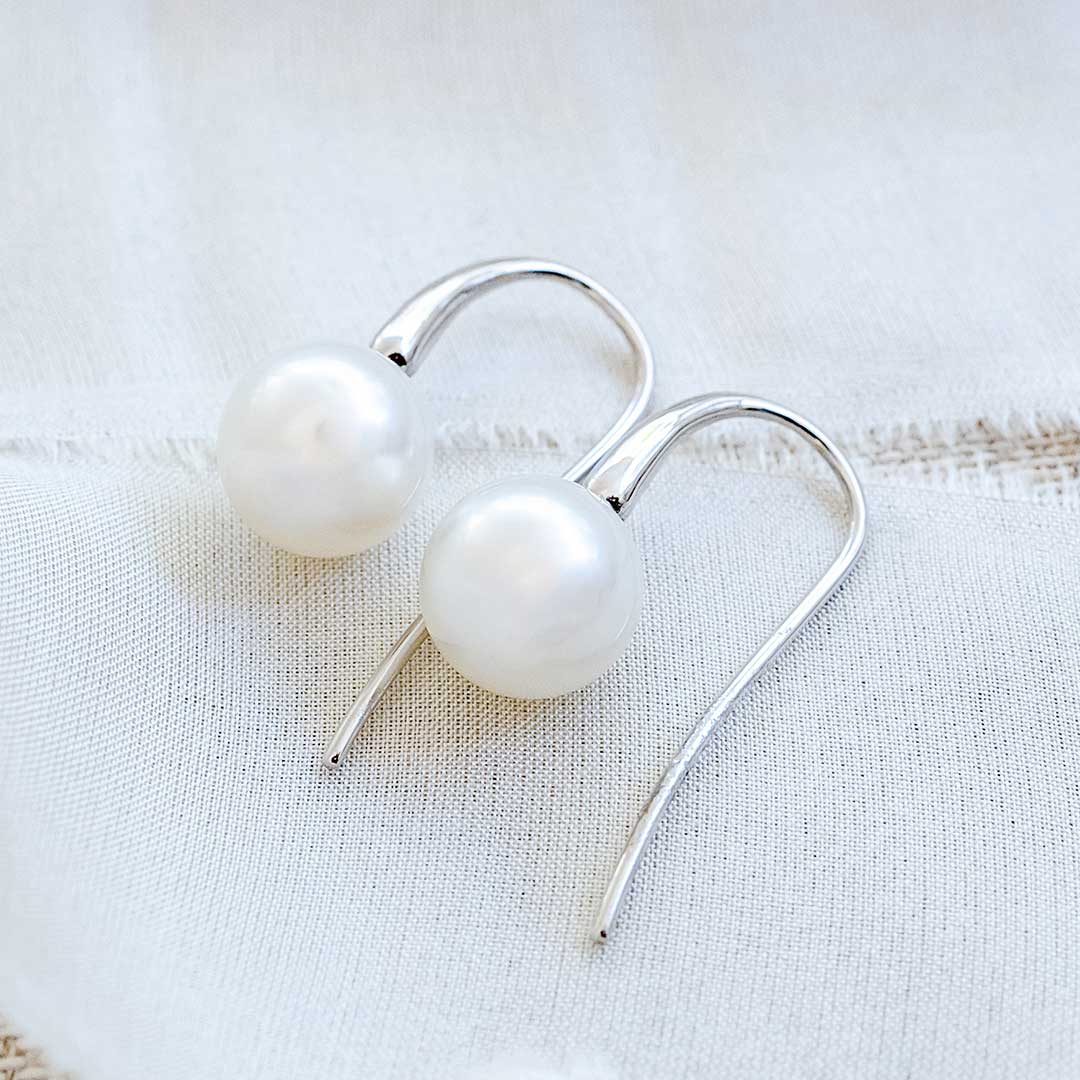 White Gold Hook Pearl Earrings